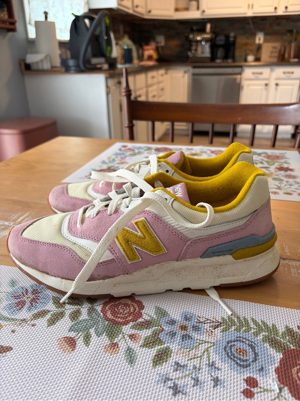 New Balance Pink and Yellow 997H Sneakers